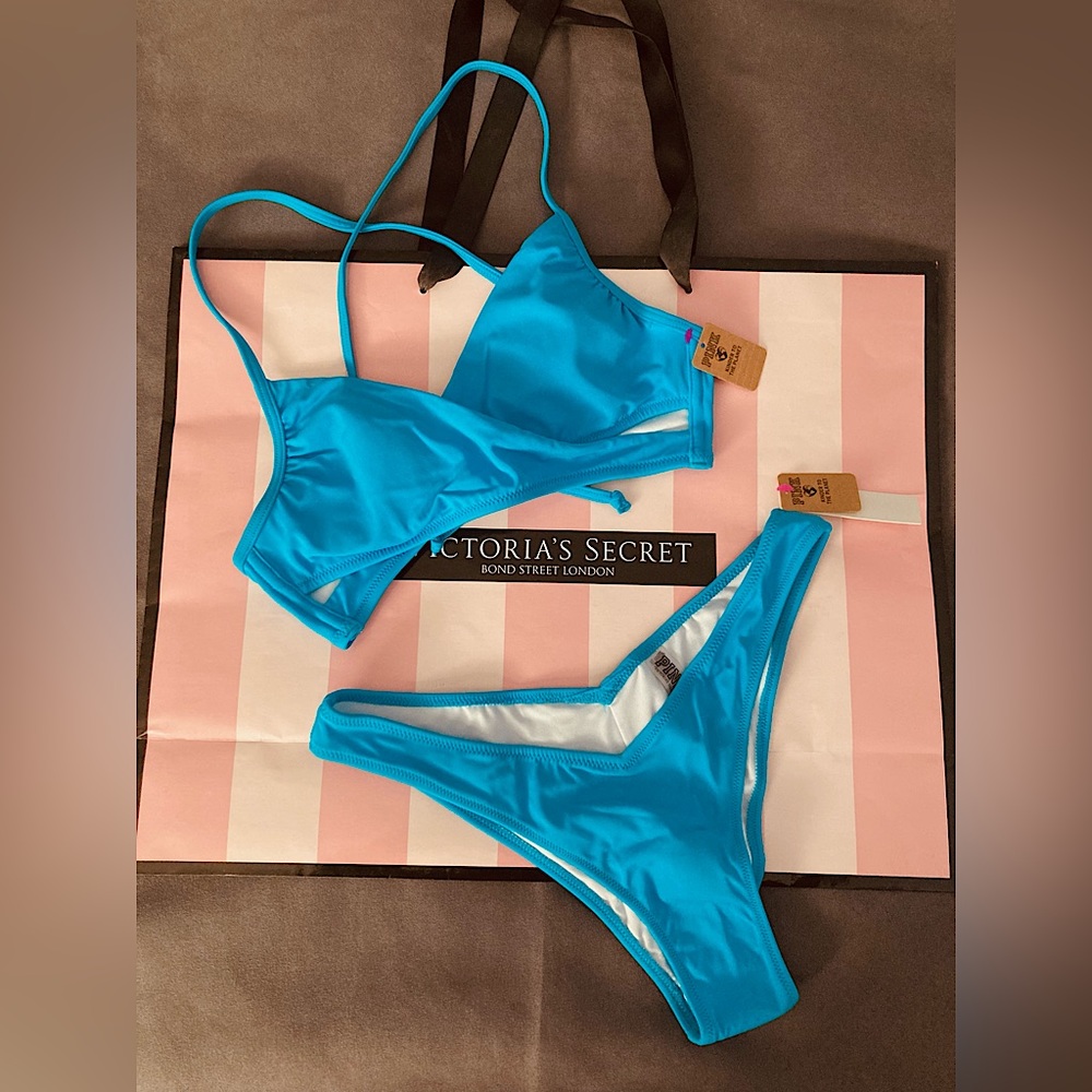 🔥Tonight Only🔥NWT VS PINK Body Wrap Bikini Top & V Front Bikini Bottom - S